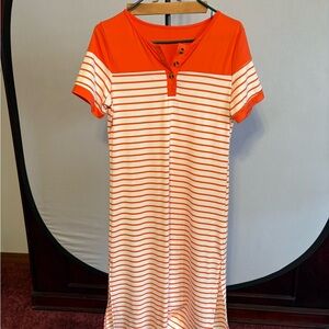 SHEIN Orange and White Striped Midi Dress
